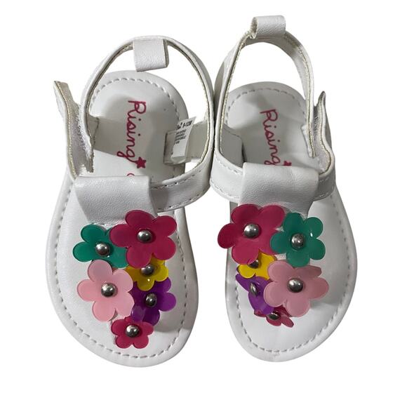 Rising Star Infant Girls Summer Sandals 9-12 Months White Floral Appliques - Picture 1 of 7